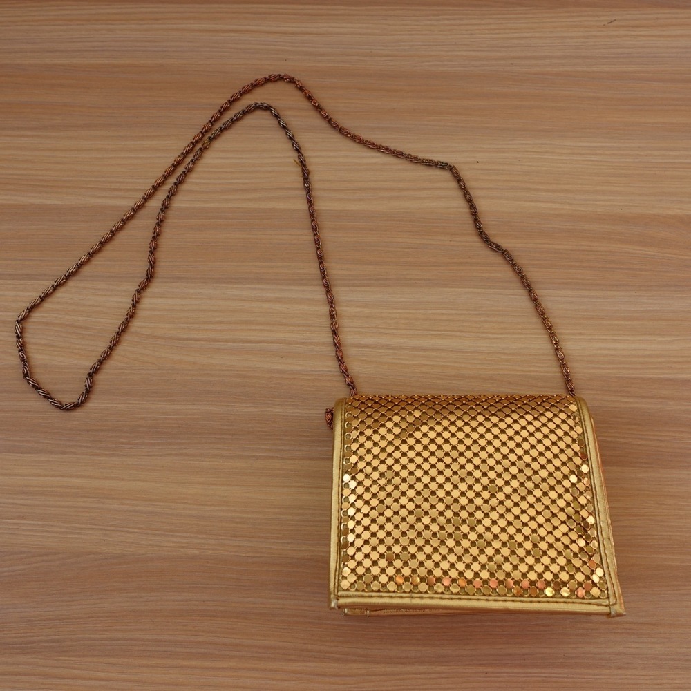 Vintage‎ Gold Mesh Crossbody Mini Bag Womens Metallic Chain Strap Cocktail Purse